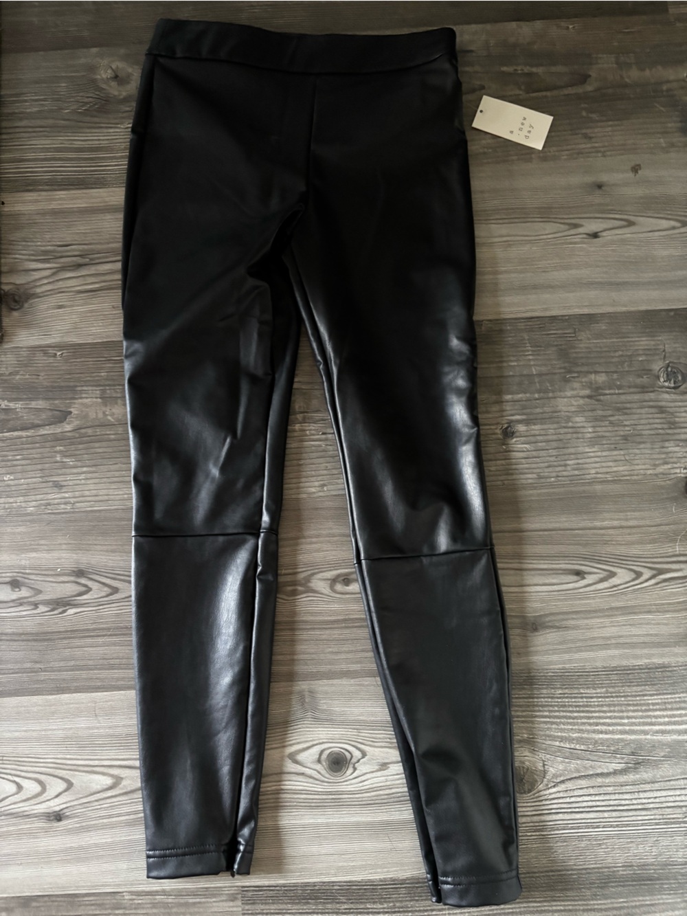 NWT women's M  faux black leather pants pull on zipper ankle a new day